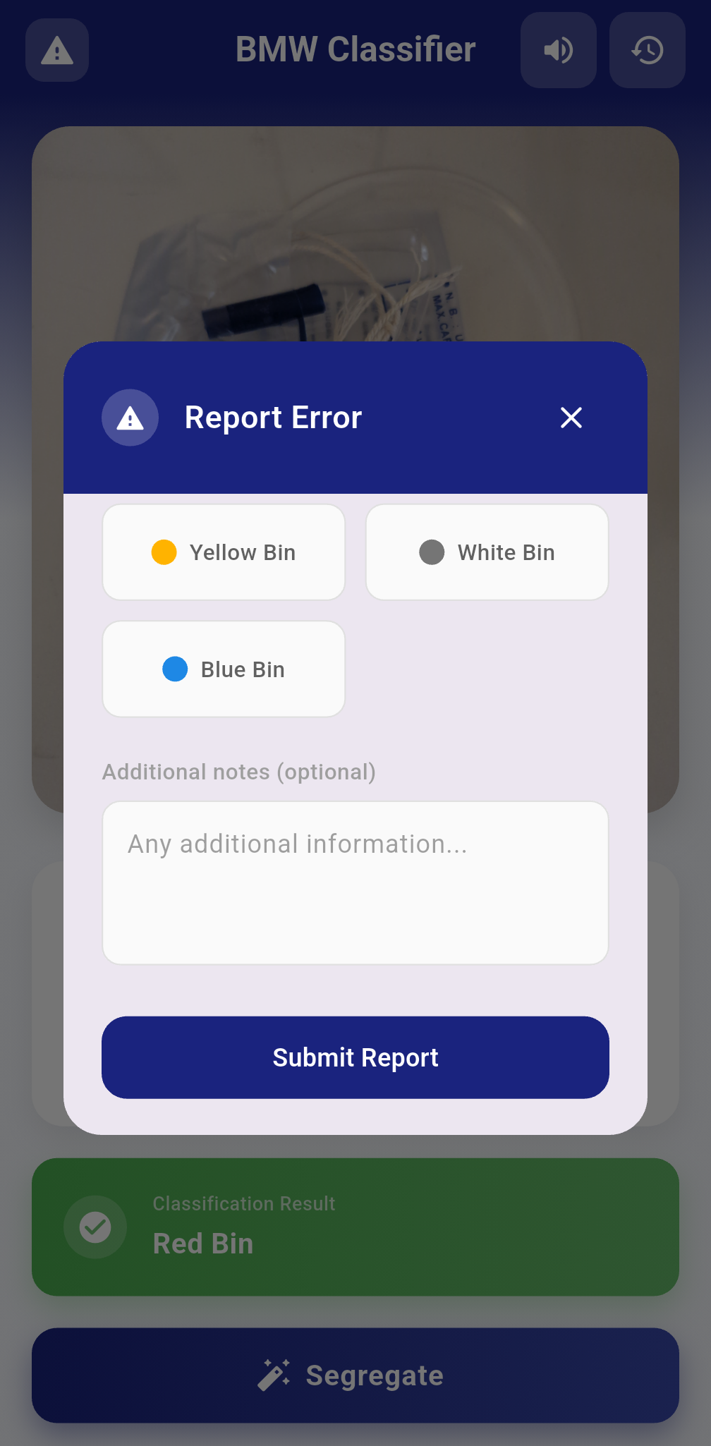 Submit report screen