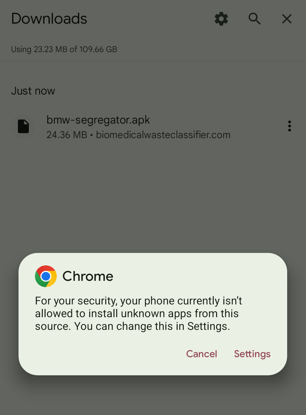 Unknown sources warning